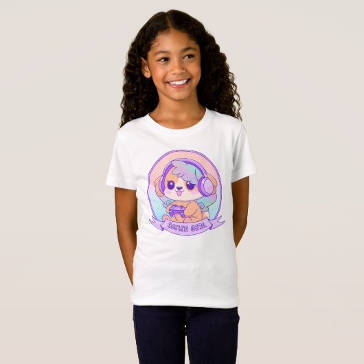 Schattigee Kawaii Dog met Vleugels Gamer Girl Gift T-shirt (Voorkant volledig)