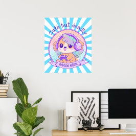 Schattigee Kawaii Dog met vleugels Gamer Girl Star Poster