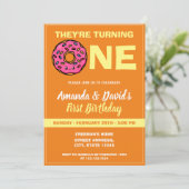 Schattigee Kawaii Donut Sinaasappel Joint Twin 1st Kaart (Staand voorkant)