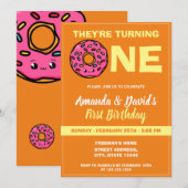 Schattigee Kawaii Donut Sinaasappel Joint Twin 1st Kaart (Voorkant / Achterkant)