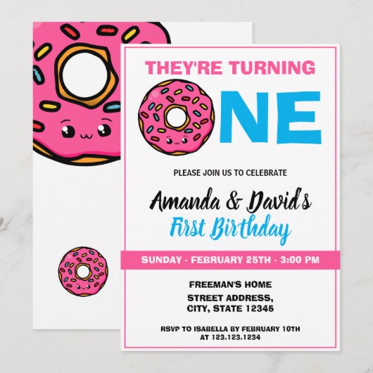 Schattigee Kawaii Donut White Joint Twin 1e Verjaa Kaart (Voorkant / Achterkant)