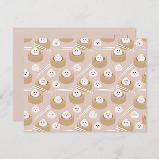 Schattigee Kawaii Dumplings Steamer Chopsticks Briefkaart (Voorkant / Achterkant)