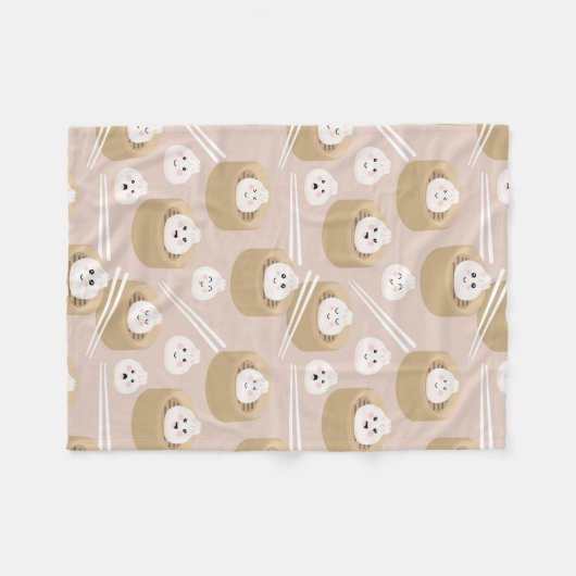 Schattigee Kawaii Dumplings Steamer Chopsticks Fleece Deken (Voorkant (Horizontaal))