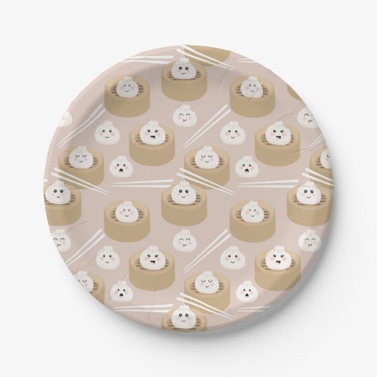 Schattigee Kawaii Dumplings Steamer Chopsticks Papieren Bordje (Voorkant)