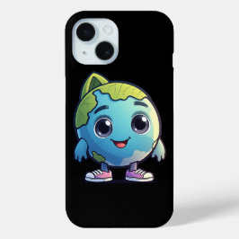 Schattigee Kawaii Earth Cartoon Wereldbol met Snea iPhone 15 Case