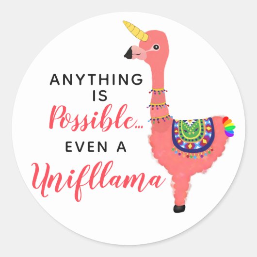 Schattigee Kawaii eenhoorn Flamingo Llama Magic Cr Ronde Sticker (Voorkant)