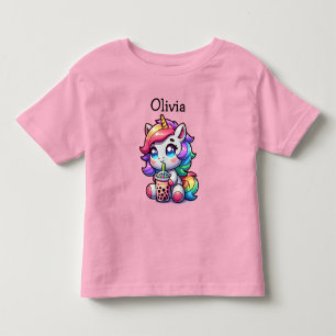 Schattigee Kawaii Eenhoorn met Bubble Tea Geperson Kinder Shirts