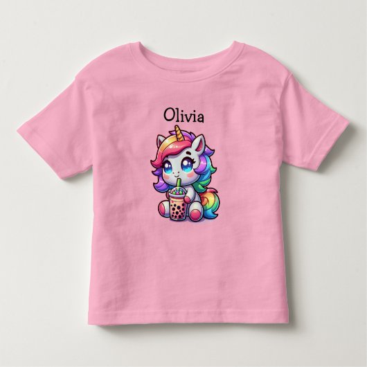 Schattigee Kawaii Eenhoorn met Bubble Tea Geperson Kinder Shirts (Voorkant)