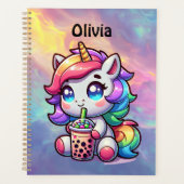 Schattigee Kawaii Eenhoorn met Bubble Tea Geperson Planner (Voorkant)