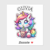 Schattigee Kawaii Eenhoorn met Bubble Tea Geperson Sticker (Vel)