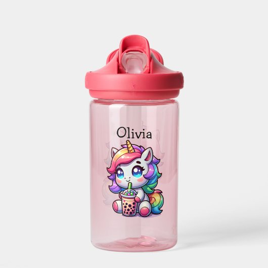 Schattigee Kawaii Eenhoorn met Bubble Tea Geperson Waterfles (Voorkant)