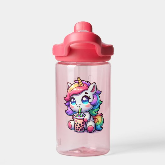 Schattigee Kawaii Eenhoorn met Bubble Tea Geperson Waterfles (Achterkant)