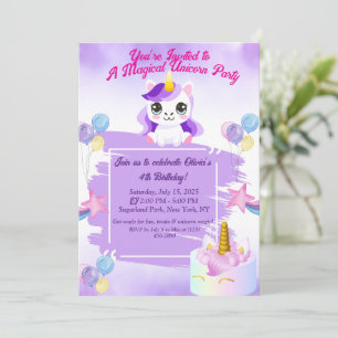 Schattigee Kawaii eenhoorn verjaardagsuitnodiging Kaart