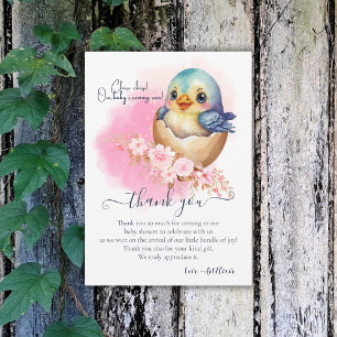 Schattigee Kawaii Egg Bird Elegant Floral Baby sho Bedankkaart