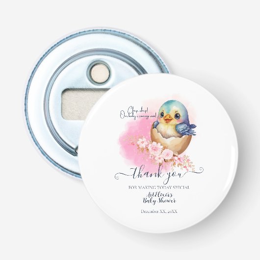 Schattigee Kawaii Egg Bird Elegant Floral Baby sho Button Flesopener (Voorkant)