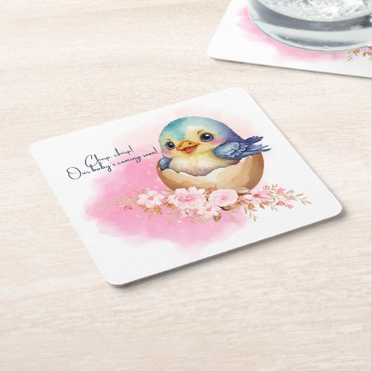 Schattigee Kawaii Egg Bird Elegant Floral Baby sho Kartonnen Onderzetters (Schuin)