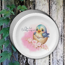 Schattigee Kawaii Egg Bird Elegant Floral Baby sho Papieren Bordje