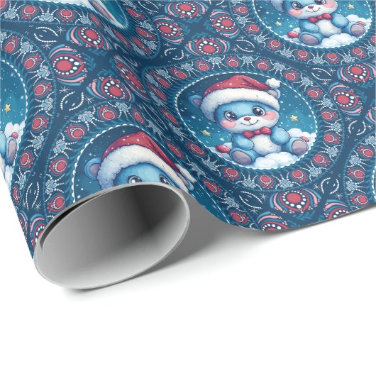 Schattigee Kawaii Feestelijke Beer Mandala Geo Dia Cadeaupapier (Rol Hoek)