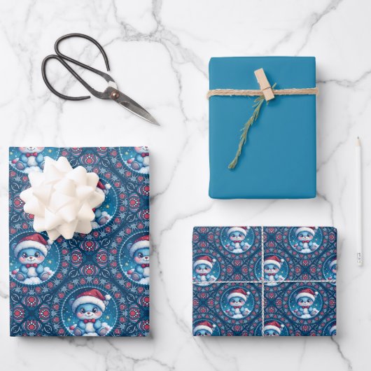 Schattigee Kawaii Feestelijke Beer Mandala Geo Dia Inpakpapier Vel (Voorkant)