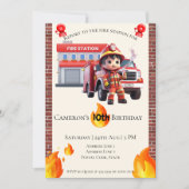 Schattigee Kawaii Fire Fighter Boy Verjaardag Kaart (Voorkant)