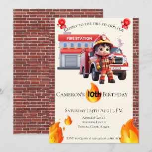 Schattigee Kawaii Fire Fighter Boy Verjaardag Kaart