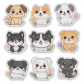 Schattigee Kawaii Floral Dog Sticker Set (Voorkant)