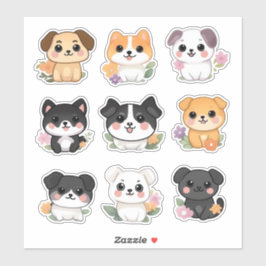 Schattigee Kawaii Floral Dog Sticker Set