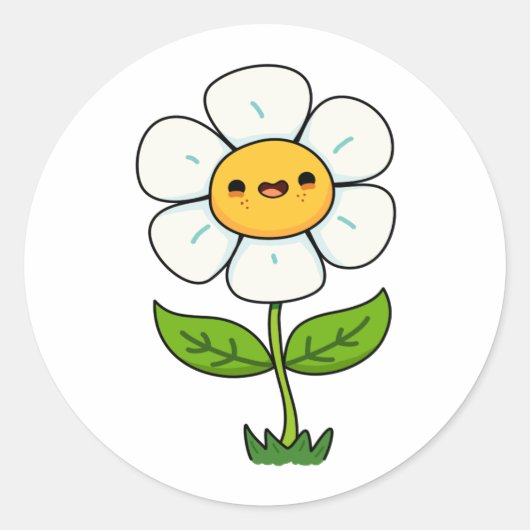 Schattigee Kawaii Flower Ronde Sticker (Voorkant)