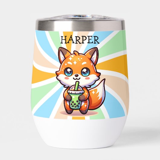 Schattigee Kawaii Fox met Bubble Tea Gepersonalise (Voorkant)