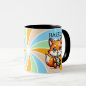 Schattigee Kawaii Fox met Bubble Tea Gepersonalise Mok (Voorkant rechts)