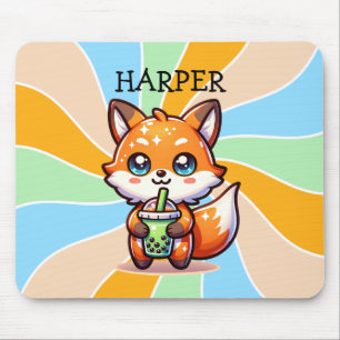 Schattigee Kawaii Fox met Bubble Tea Gepersonalise Muismat