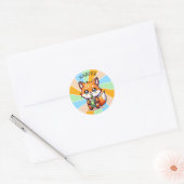 Schattigee Kawaii Fox met Bubble Tea Gepersonalise Ronde Sticker (Envelop)
