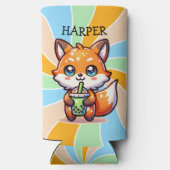 Schattigee Kawaii Fox met Bubble Tea Gepersonalise Seltzer Blikjeskoeler (Achterkant)
