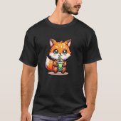 Schattigee Kawaii Fox met Bubble Tea Gepersonalise T-shirt (Voorkant)