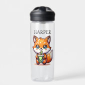 Schattigee Kawaii Fox met Bubble Tea Gepersonalise Waterfles (Voorkant)