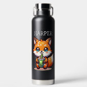 Schattigee Kawaii Fox met Bubble Tea Gepersonalise Waterfles (Voorkant)