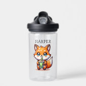 Schattigee Kawaii Fox met Bubble Tea Gepersonalise Waterfles (Voorkant)