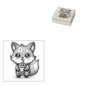 Schattigee Kawaii Fox met Bubble Tea Rubberstempel (Gestempeld)