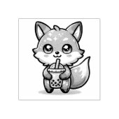 Schattigee Kawaii Fox met Bubble Tea Rubberstempel (Afrduk)