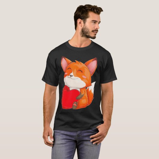 Schattigee Kawaii Fox Wilde Dieren Fox St Valentij T-shirt (Voorkant volledig)