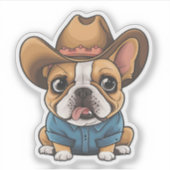 Schattigee Kawaii Franse Bulldog Cowboy Pet Dog Ar Sticker (Voorkant)