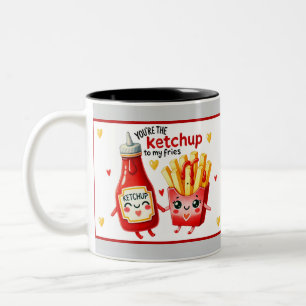 Schattigee Kawaii friet en ketchup Tweekleurige Koffiemok