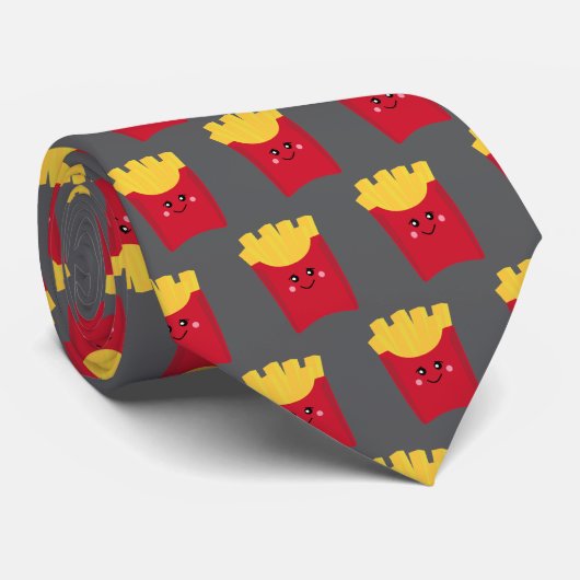 Schattigee Kawaii frietjes - grijs Stropdas (Opgerold)