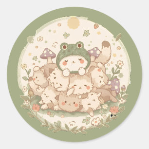Schattigee Kawaii Frog Pet Cat Cottagecore esthe Ronde Sticker