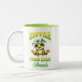 Schattigee Kawaii Frog vrolijker dan ooit Tweekleurige Koffiemok (Links)