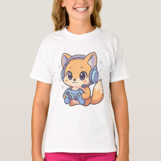 Schattigee Kawaii Gamer Fox T-shirt voor meisjes