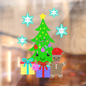 Schattigee Kawaii Gezicht Kerstboomscène 8x11 of o Raamsticker (Vel 2)