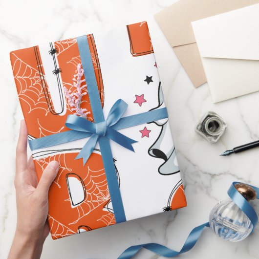 Schattigee Kawaii Ghost "Boo" Halloween Ontwerp Cadeaupapier (Geschenken)