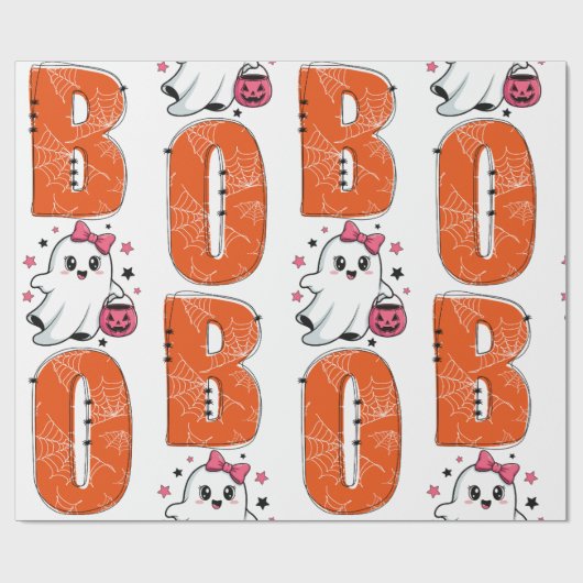 Schattigee Kawaii Ghost "Boo" Halloween Ontwerp Cadeaupapier (Vlak)