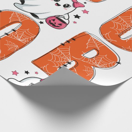 Schattigee Kawaii Ghost "Boo" Halloween Ontwerp Cadeaupapier (Hoek)